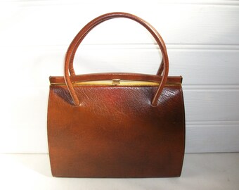 Vintage MCM Brown Leather Handbag Circa 1950s 1960s