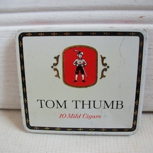 Vintage English 1950s Tom Thumb Cigar Tin Tobacco Advertising Tobacciana  Box
