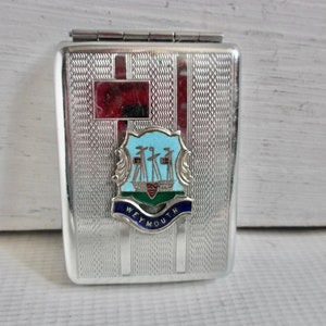 Vintage English Silver Chrome Vesta Match Case Circa 1930s Weymouth Souvenir