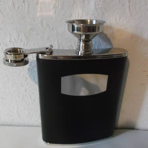 Vintage English Flask Faux Leather Wrapped Pocket Hip Flask with Funnel