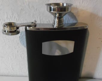 Vintage English Flask Faux Leather Wrapped Pocket Hip Flask with Funnel
