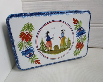 Vintage French Quimper Biscuit Box Souvenir of France