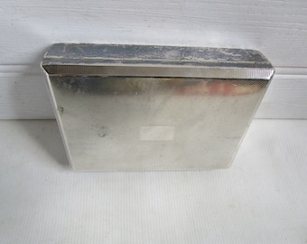 Vintage Art Deco Silver Cigarette Tobacciana or Cards Box with Monogram Area Men's Dresser Box Circa 1920s 1930s