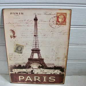 Plaque métallique vintage Paris France Tour Eiffel