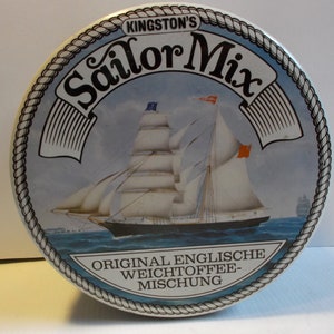 Vintage English Kingston's Sailor Mix Tin Toffee Fudge Sweets Metal Box Nautical Decor