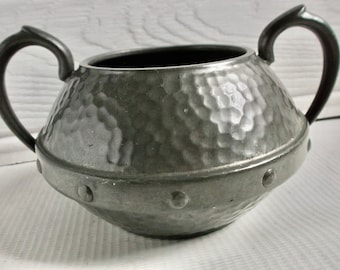 Antique Arts and Crafts English Hammered Pewter Sugar Pot or Rose Bowl