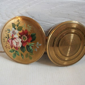 Vintage MCM Brass Metal Rose Floral Mirror Powder Compact