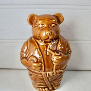 Vintage MCM Brown Bear Canister 1950s Kitchenalia Tobacco Jar
