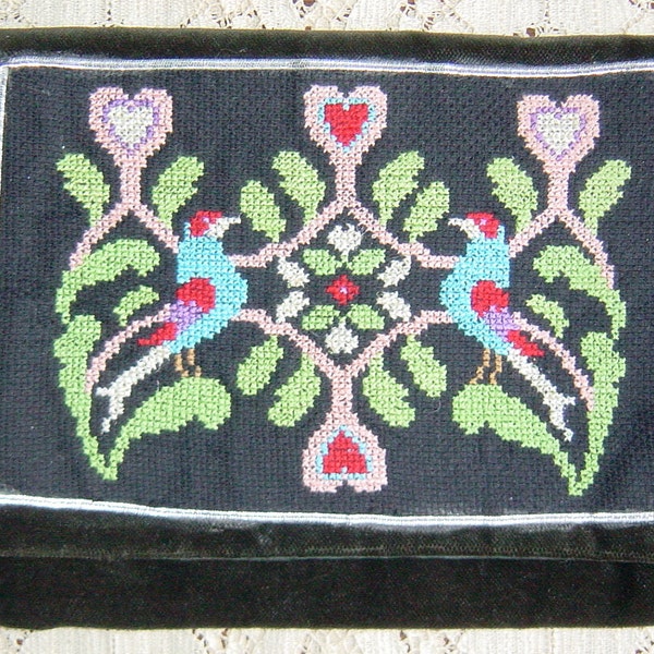 Vintage Folk Embroidered Velvet Clutch, Bohemian Lingerie, Jewellery, Makeup Bag Cloth Gift Bag