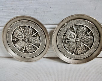 French Vintage Silver Pewter Metal Wine and Champagne Coasters