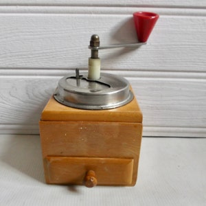 Vintage MCM Wood and Metal Coffee Grinder Mill Spice Grinder