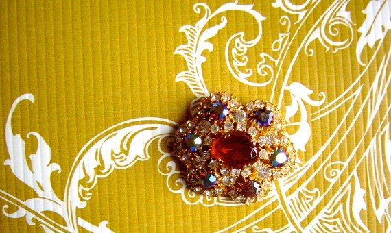 Vintage MCM Brooch MCM Circa 1950s Rubies and Rhi… - image 1