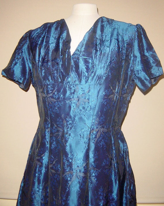 Vintage 1950s Blue Cocktail Dress Royal Sapphire … - image 1