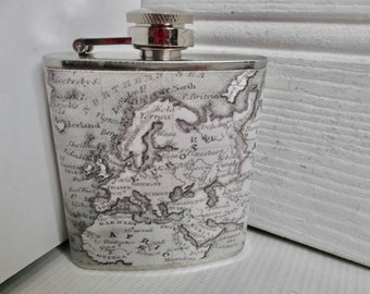 Vintage Travel Map Pocket Hip Flask