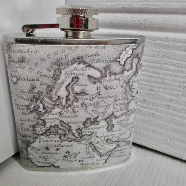 Vintage Travel Map Pocket Hip Flask