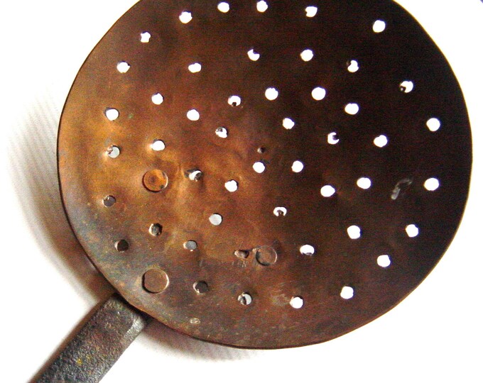 Antique Copper Strainer Spoon Ladle With Wrought Iron Handle Etsy