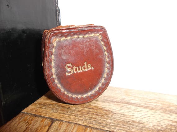 Vintage Mens Cuff Links Studs Leather Travel Case Circa 1930s 1940s