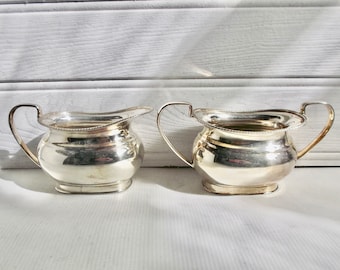 Antique English Ornate Silver Creamer Milk Jug and Sugar Bowl Set