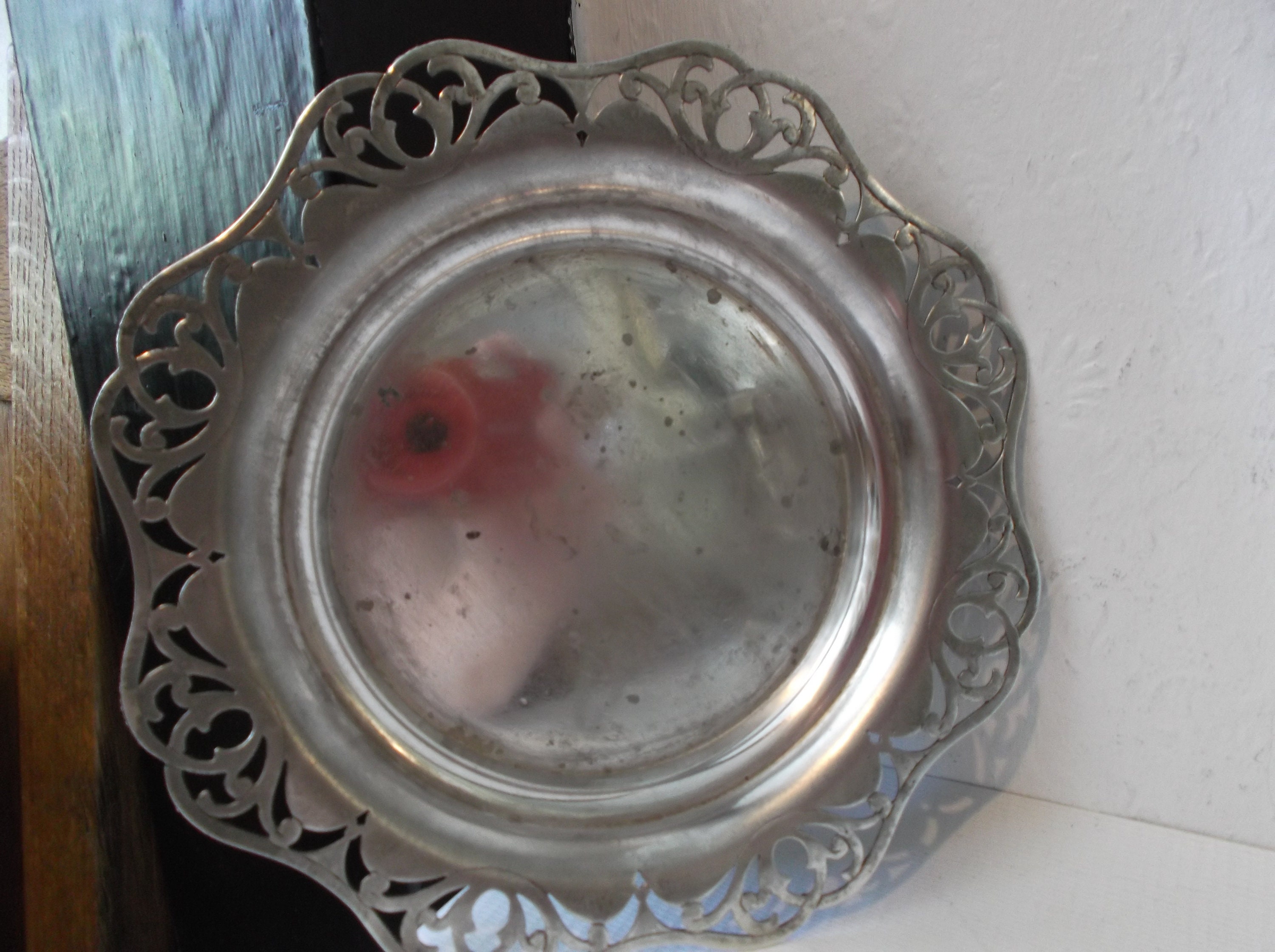 Art Nouveau Ornate Silver Plated Dish English Vintage Tray Circa 1900s