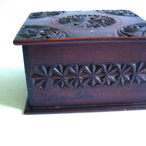 Antique 1900s Victorian Edwardian Folk Tramp Art Wood Box Bohemian Decor