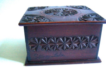 Antique 1900s Victorian Edwardian Folk Tramp Art Wood Box Bohemian Decor