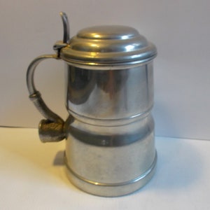 Rare Flagon Vintage Lidded Pewter Tankard with Pipe Handle