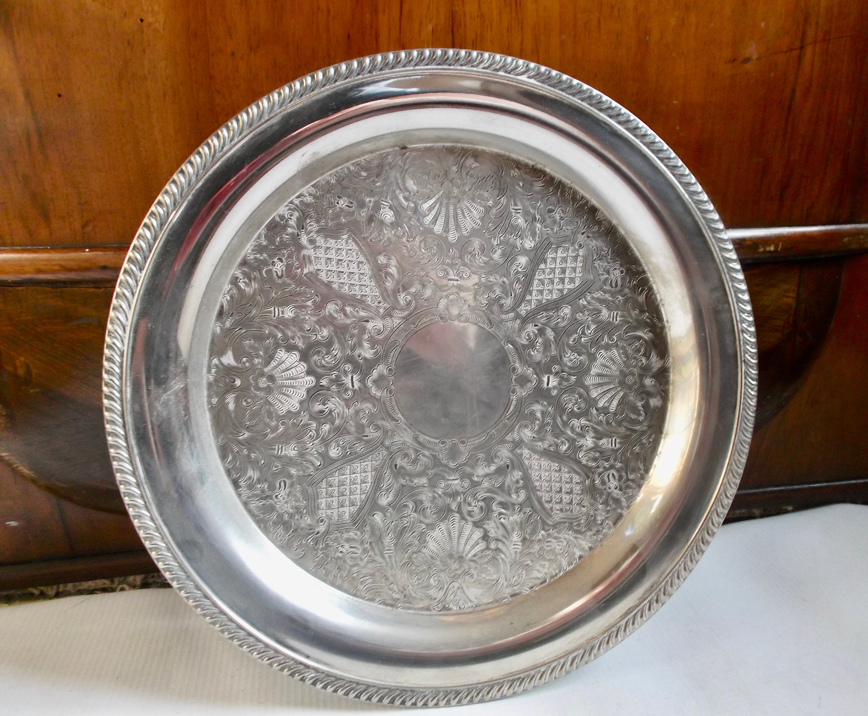 Vintage Mid Century 1950s Ornate Silver Plated Serving Tray Etsy