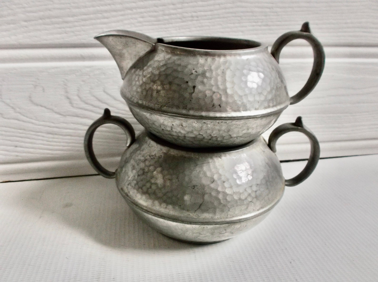 Antique English Hammered Pewter Creamer and Sugar Bowl Set Etsy
