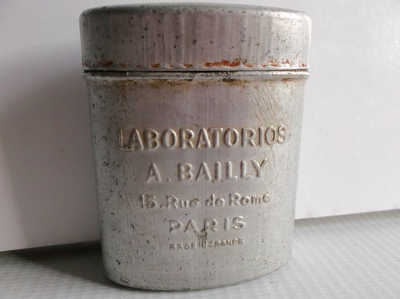 Antique French Apothecary Metal Tin Container Circ