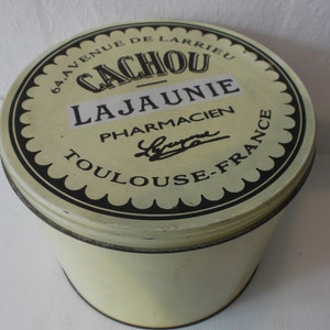 French Antique Tin Cachou Lajaunie Pharmacien Tin Extra Large Metal Apothecary Metal Box Circa 1880