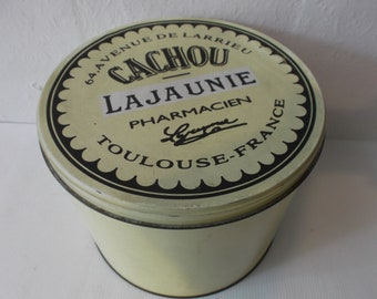 French Antique Tin Cachou Lajaunie Pharmacien Tin Extra Large Metal Apothecary Metal Box Circa 1880