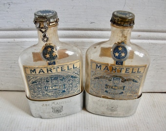 Antique Set of French Martell Cognac Bottle Flasks