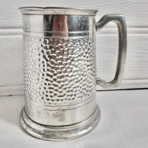 English Hammered Pewter Tankard Vintage Pub Mug Metal Stein Circa 1970s