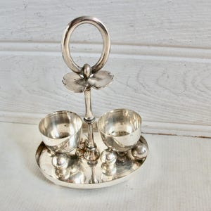 Antique Silver Egg Cup Set and Holder