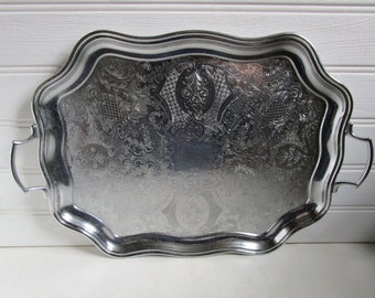 Vintage MCM Chrome Plated Dining Serving Tray Wedding Decor