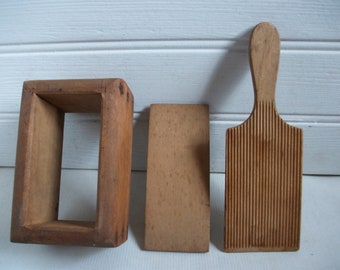 Antique Wooden Butter Mold and Paddle Set