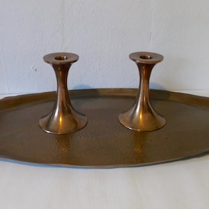 Antique Large Hammered Copper Serving Platter Tray with Candle Holders Danish Scandinavian Decor