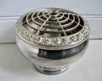 Vintage MCM English Silver Rose Flower Boudoir Vase Circa 1950s Vintage Wedding Table Posey Flower Frog Decor