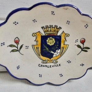 Vintage francés Charleville souvenir plato Desvres cerámica Boudoir bandeja
