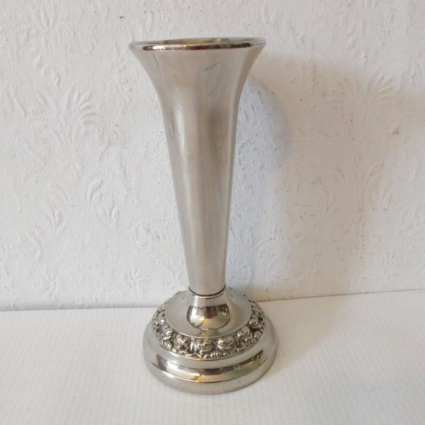 Vintage Silver Plated Posey Bud Vase Mid Century Modern Wedding Trumpet Vase