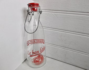 Vintage French Glass Milk Bottle Souvenir of Normandy France