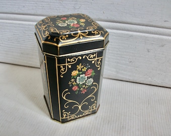 Lata de chá inglesa vintage com flores