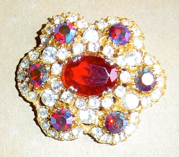 Vintage MCM Brooch MCM Circa 1950s Rubies and Rhi… - image 3