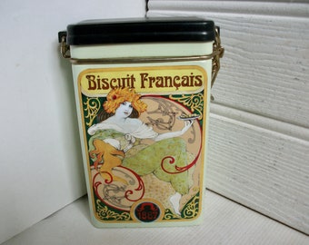 Vintage French Tin Biscuit Francais Coffee or Tea or Biscuit Canister