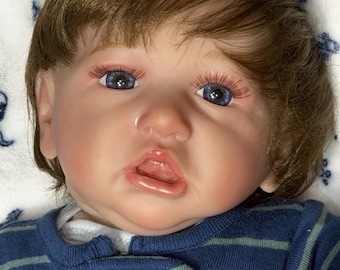 Realistic Reborn Baby Doll Boy Blue Eyes Brown Hair 20" Weighted With Outfits