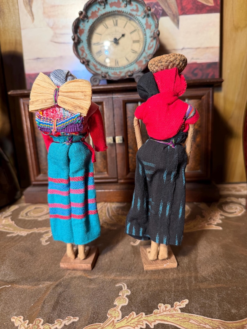 Vintage Handmade Guatemalan Folk Art Dolls Pair Woven Clothing 8.5 ...