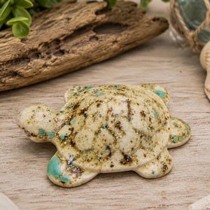Vintage Handmade Ceramic Sea Turtle Figurine Coastal Beach Decor 3"