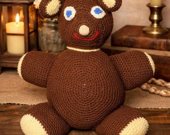 Crochet Teddy Bear 16 inch Folk Art Plush 1960s
