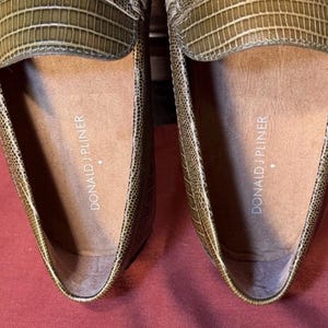 Donald J Pliner Men’s Olive Green Lizard Embossed Leather Penny Loafers Size 7 image 8