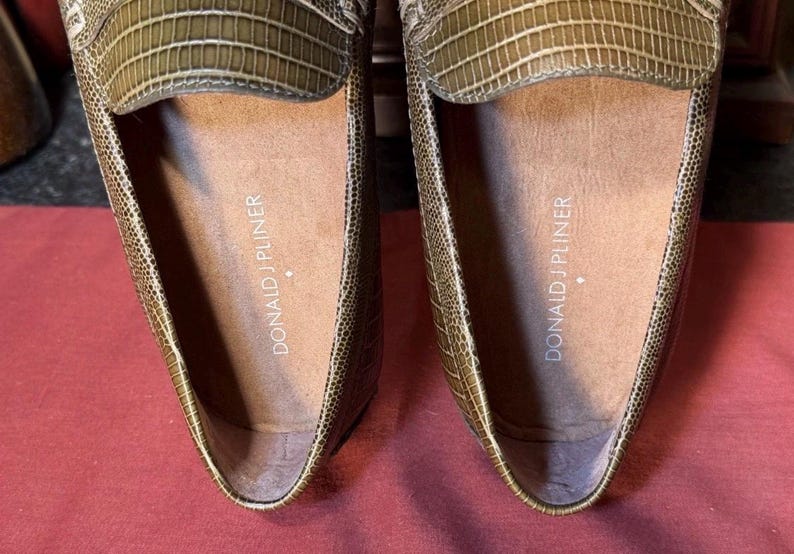 Donald J Pliner Men’s Olive Green Lizard Embossed Leather Penny Loafers Size 7 image 8